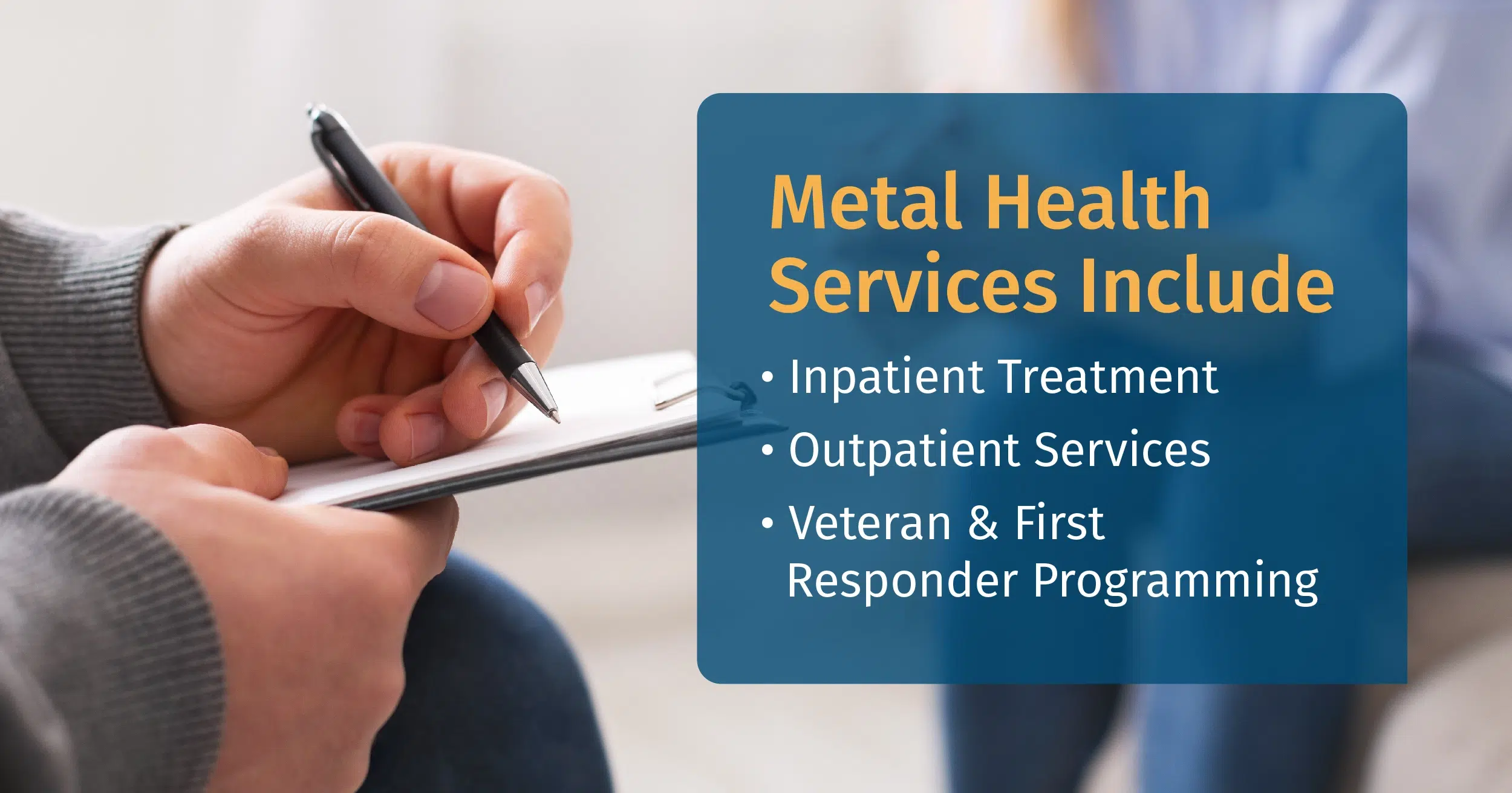 List of mental health services offered at The Recovery Team, including inpatient treatment, outpatient treatment, and veteran programming